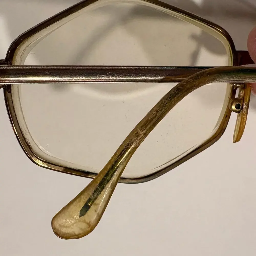 Vintage Womens Glasses Hexagon Gold Filled Metal USA 70s Pince Nez Eyeglasses